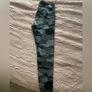 Size small, black/gray camouflage leggings from Target.